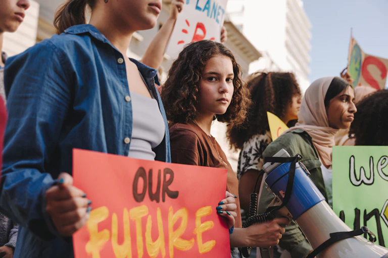 upset girl at protest