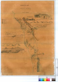 Hand drawn map of part of Western Australia.