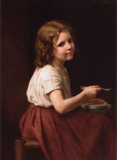 Painting of a young girl eating soup