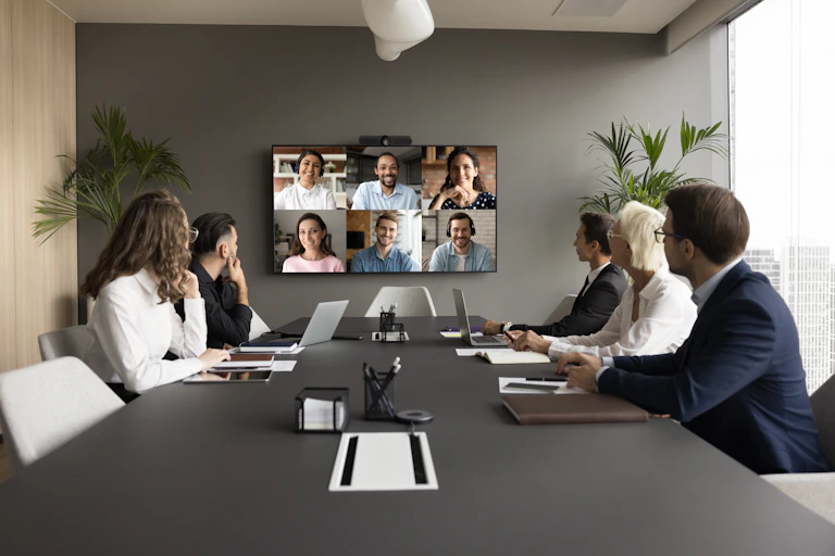 hybrid work team on a video call