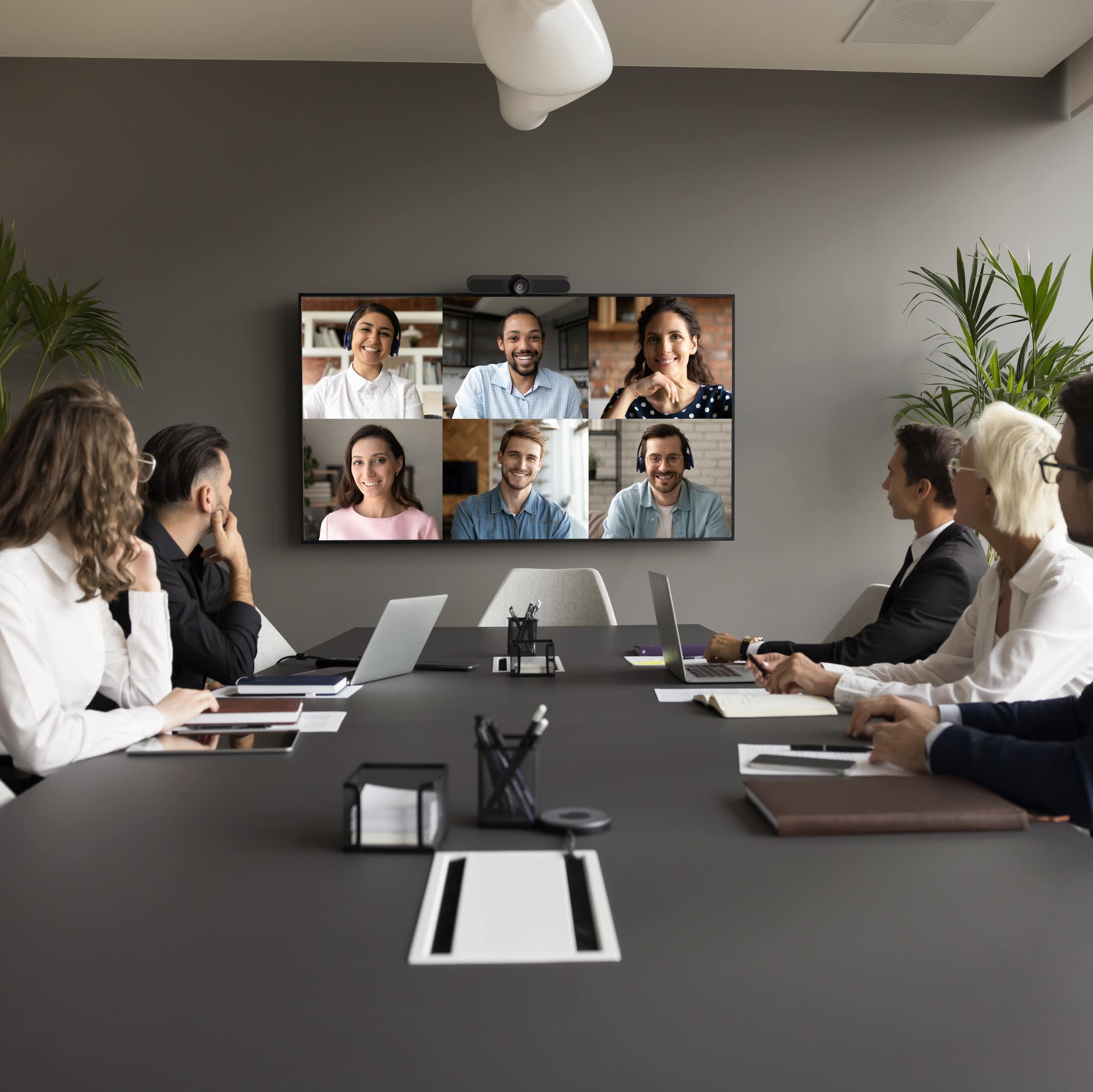 hybrid work team on a video call