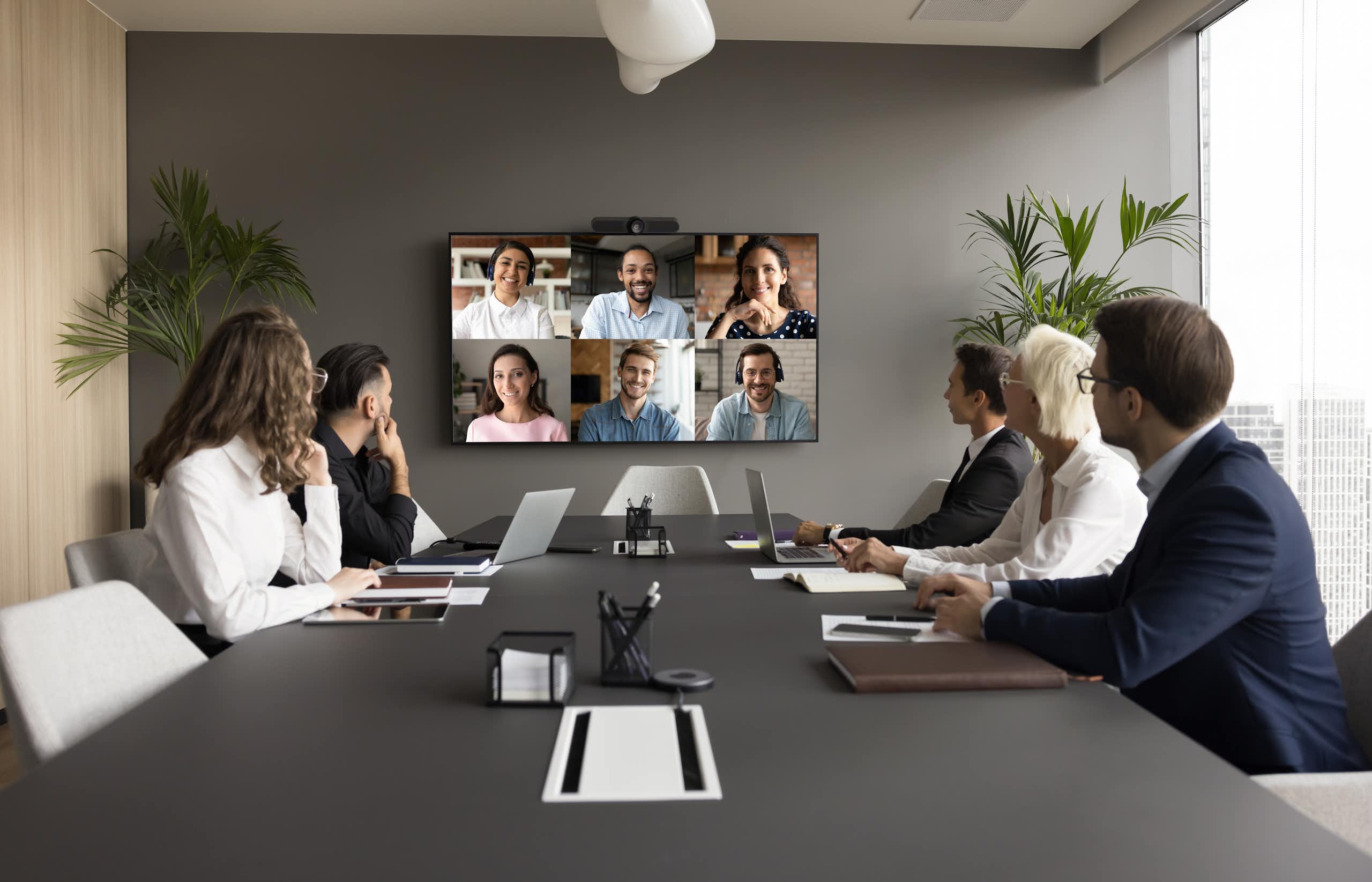 hybrid work team on a video call