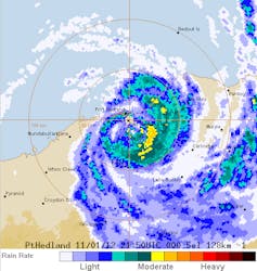 weather radar showing cyclone on Australia's coast