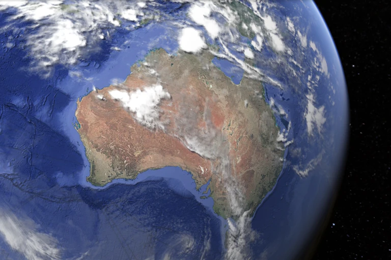 Illustration showing Australia and the world from space.