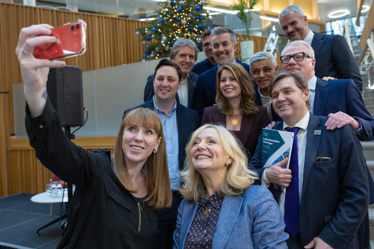 Angela Rayner and a group of metro mayors taking a selfie.