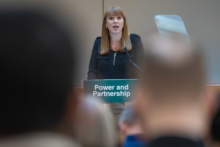 Angela Rayner giving a speech.