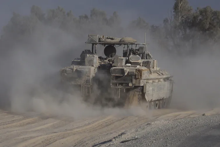 An Israeli tanks on the border with Gaza.