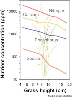 Image showing levels of nitrogen, calcium, phosphorus and sodiun in range grass falling with growth.