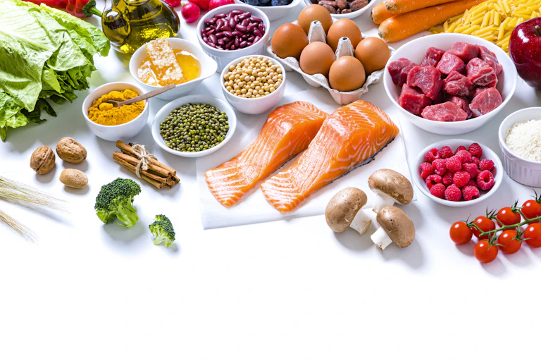 healthy ingredients against a white background