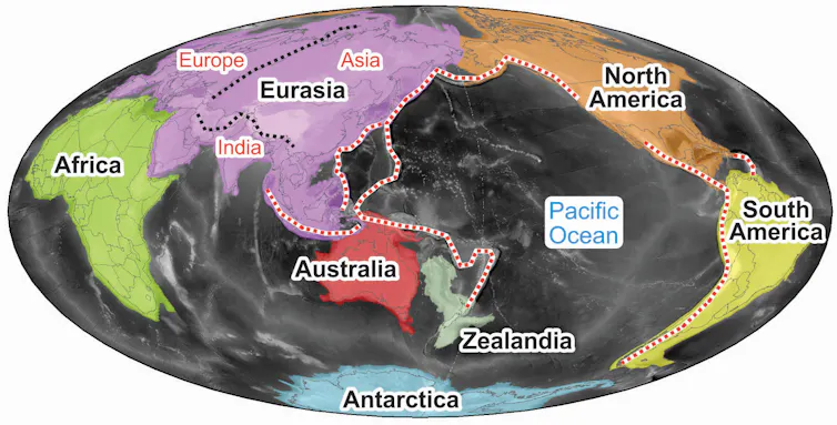 A map of Earth's seven continents.