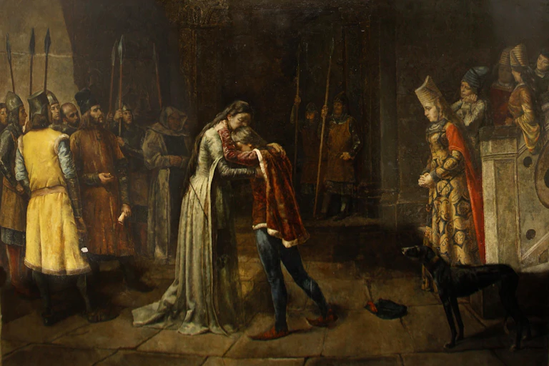 'La última despedida', de Antonio Amorós, que representa el momento en que Leonor de Guzmán se despide de su hijo Fadrique Alfonso de Castilla en presencia de la reina María de Portugal.