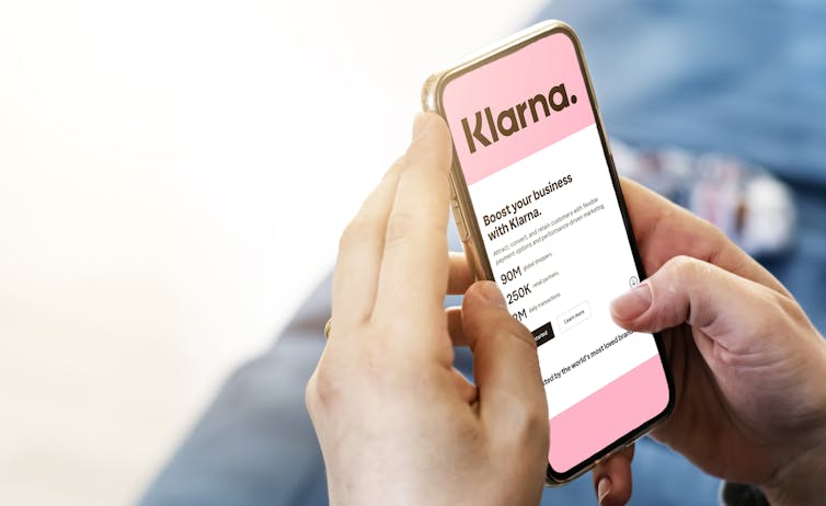 mobile phone screen showing Klarna webpage