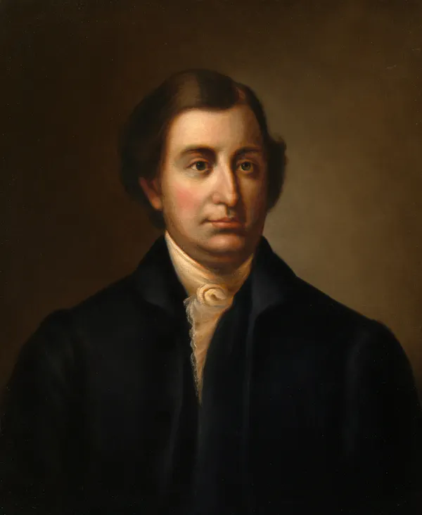 A formal portrait of a man with dark hair and colonial dress.