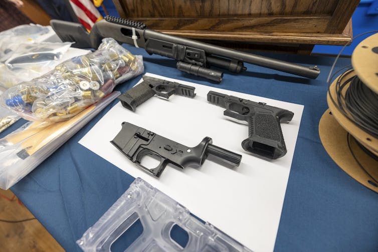 A group of firearm parts.