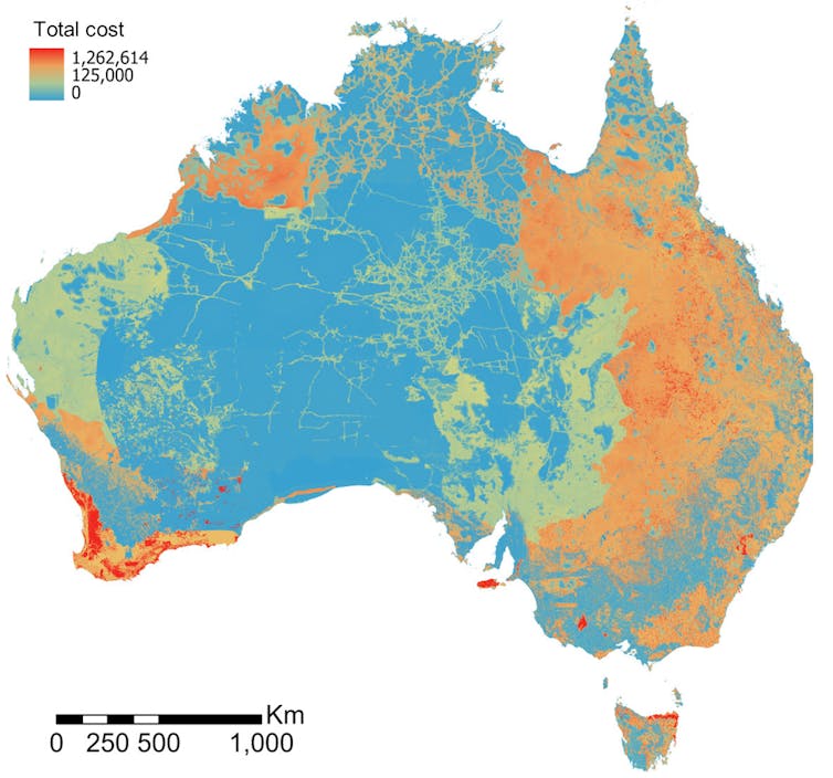 Figure showing cost of nature recovery in regions of Australia