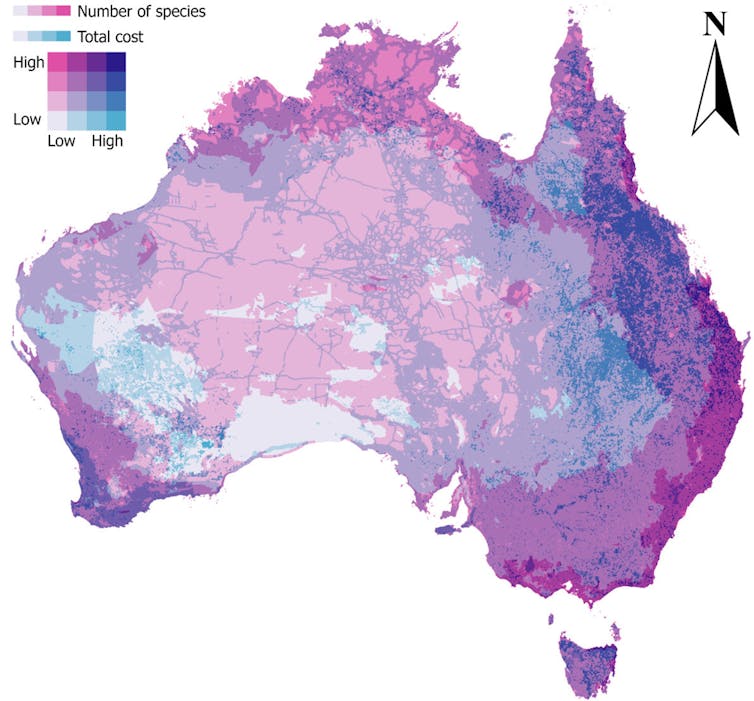 Map showing where threatened species are found around Australia