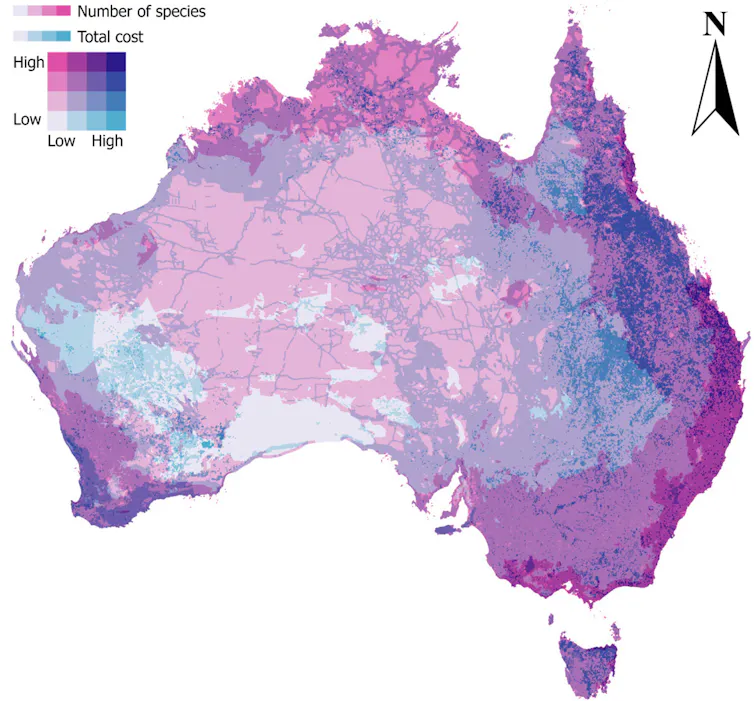 Map showing where threatened species are found around Australia