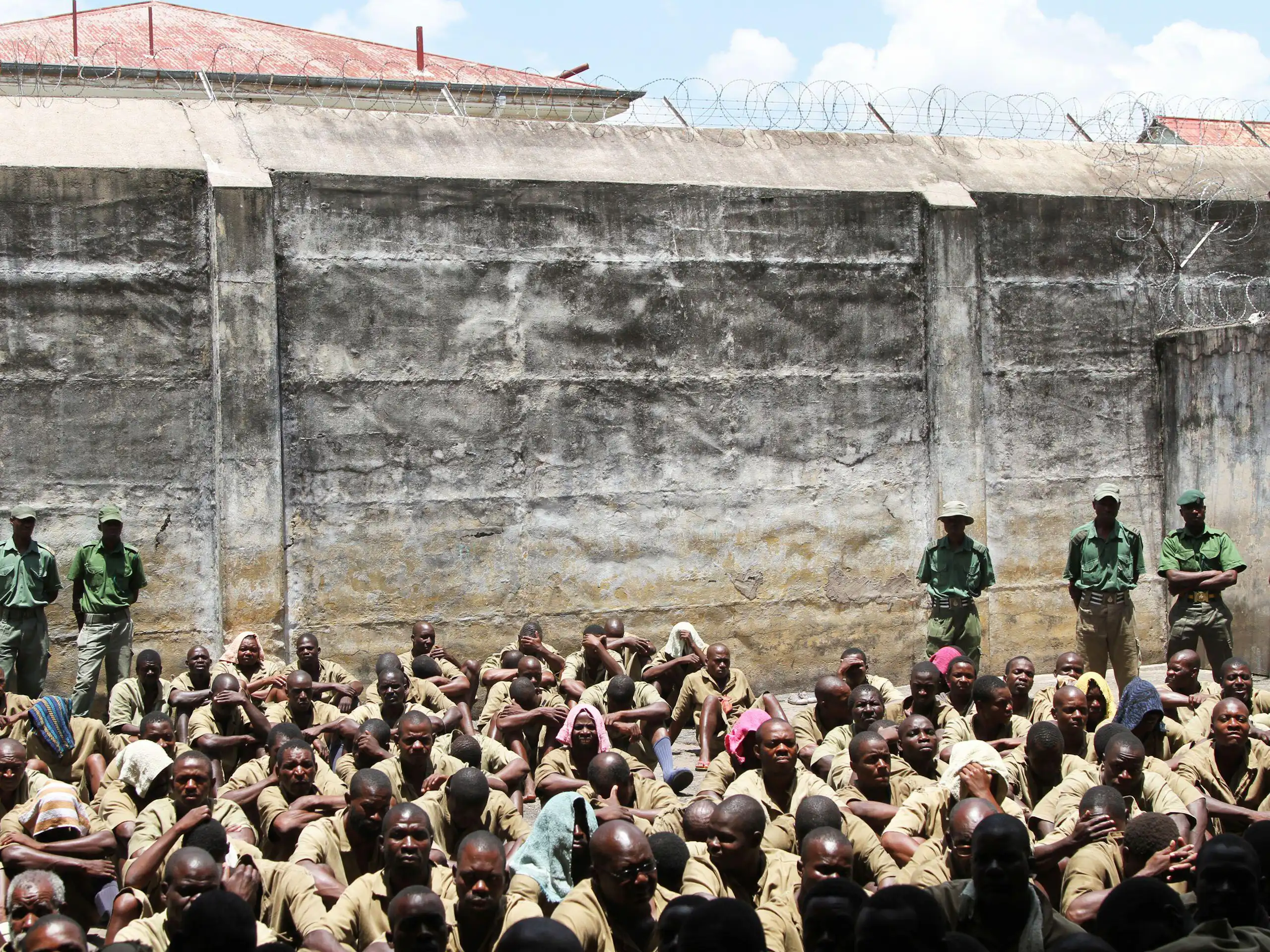 Prisoners in a yard at a maximum security prison in Zimbabwe.