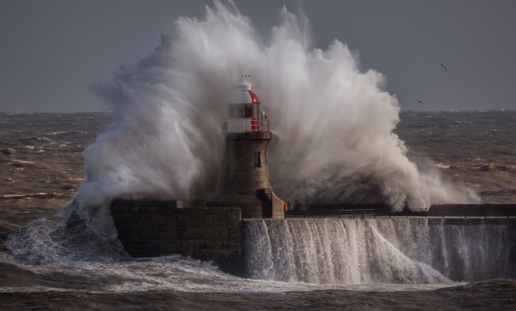 Waves against a lighthouse