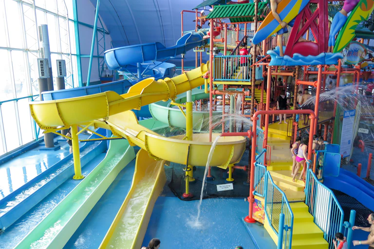 An indoor water park.