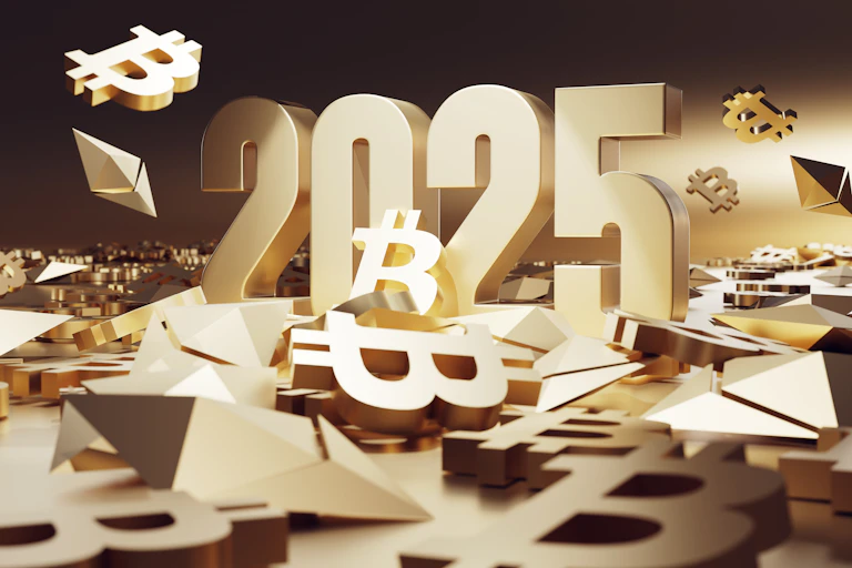 Logo de l'année 2025 et des cryptomonnaies