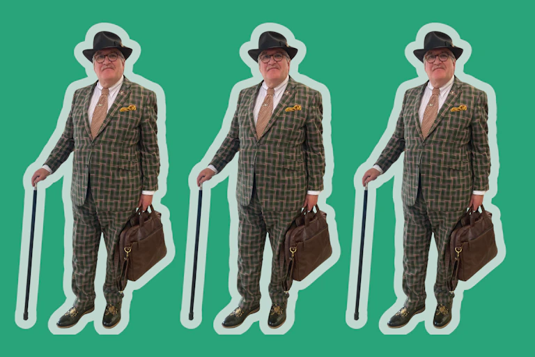Martyn in a tweed suit.