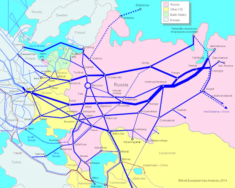 Russia's European gas network, 2014.