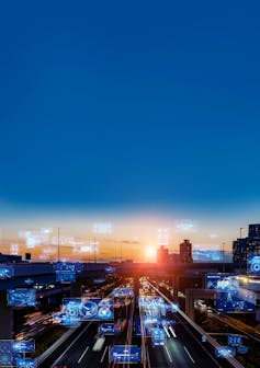 Modern city traffic and digital technology concept image