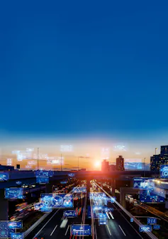 Modern city traffic and digital technology concept image