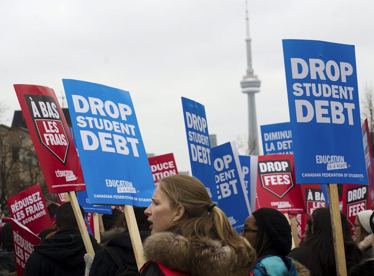 students seen at a tuition protest
