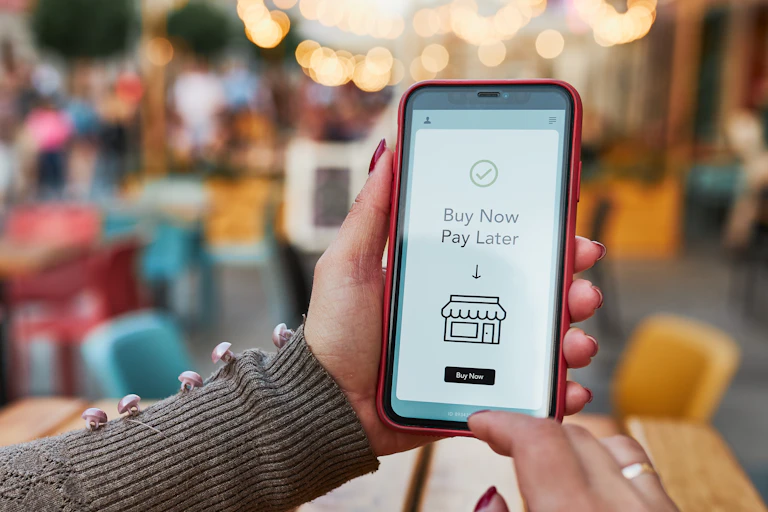 Buy now pay later online shopping service on smartphone