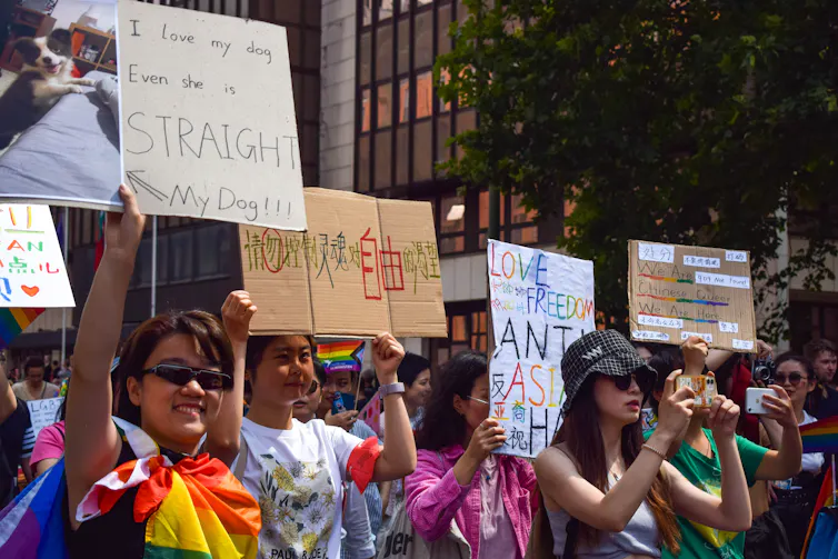 Chinese young people at a Queer Pride parade.