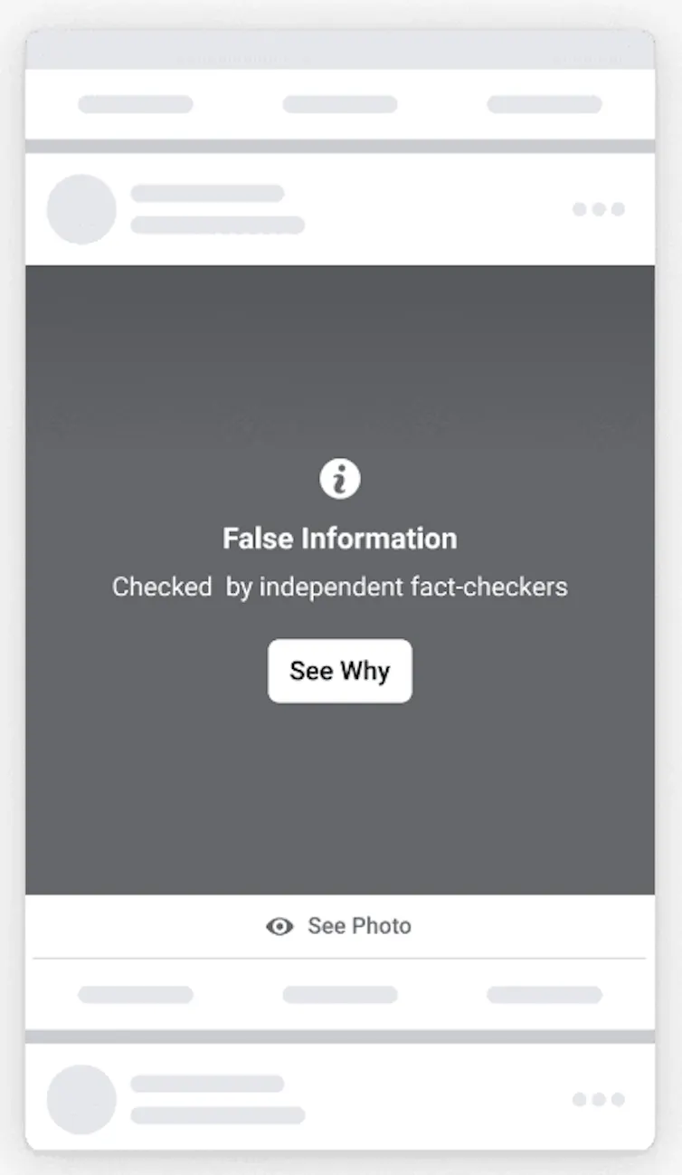 Screen showing a blurred post with the words 'False information' overlaid.
