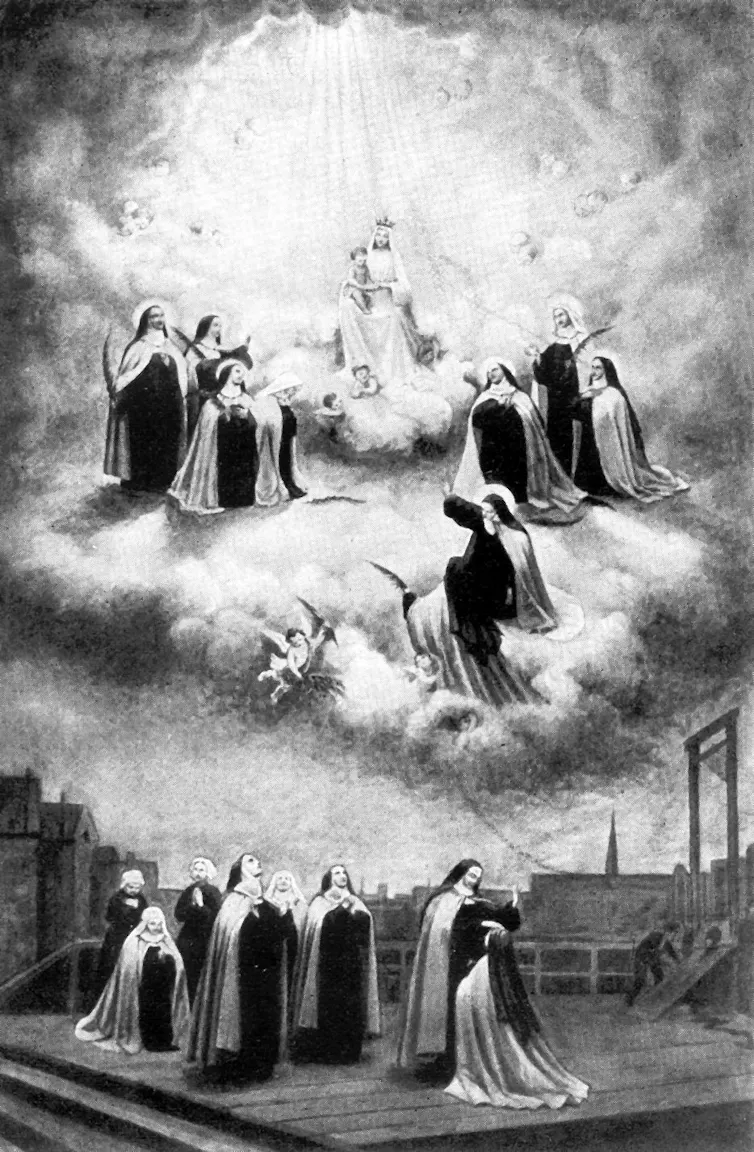 Nuns near a guillotine, and up in heaven.