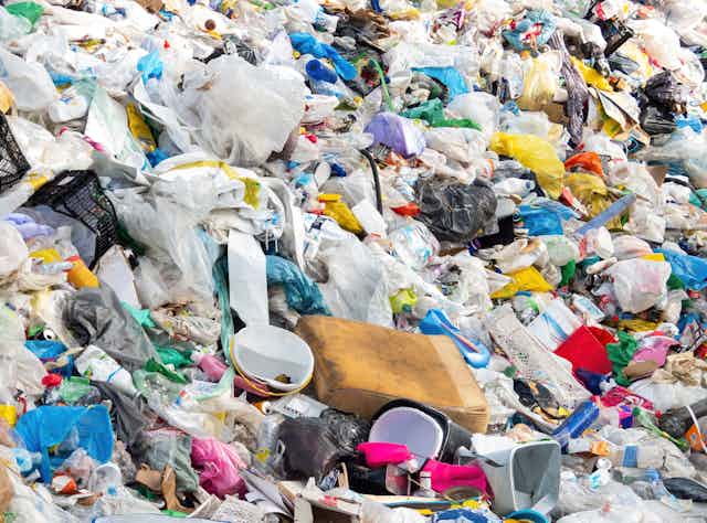Plastic waste at a recycling plant.