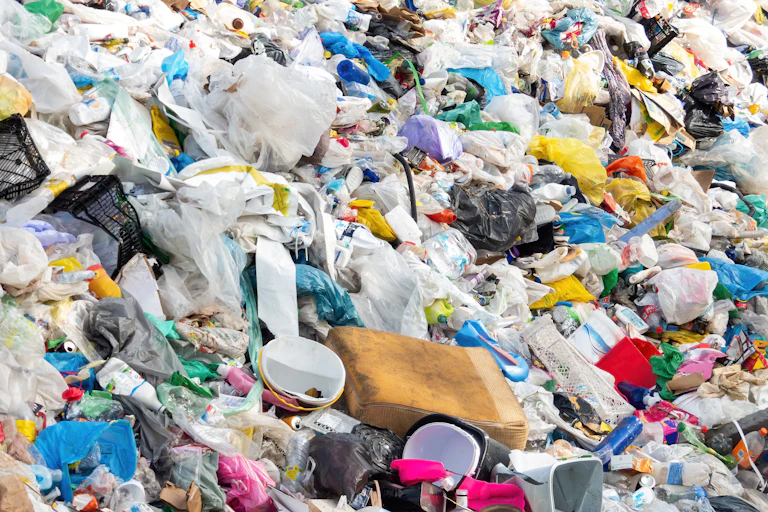Plastic waste at a recycling plant.