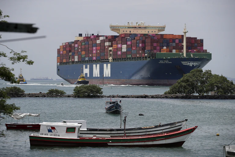 A container ship crossing the Panama Canal.