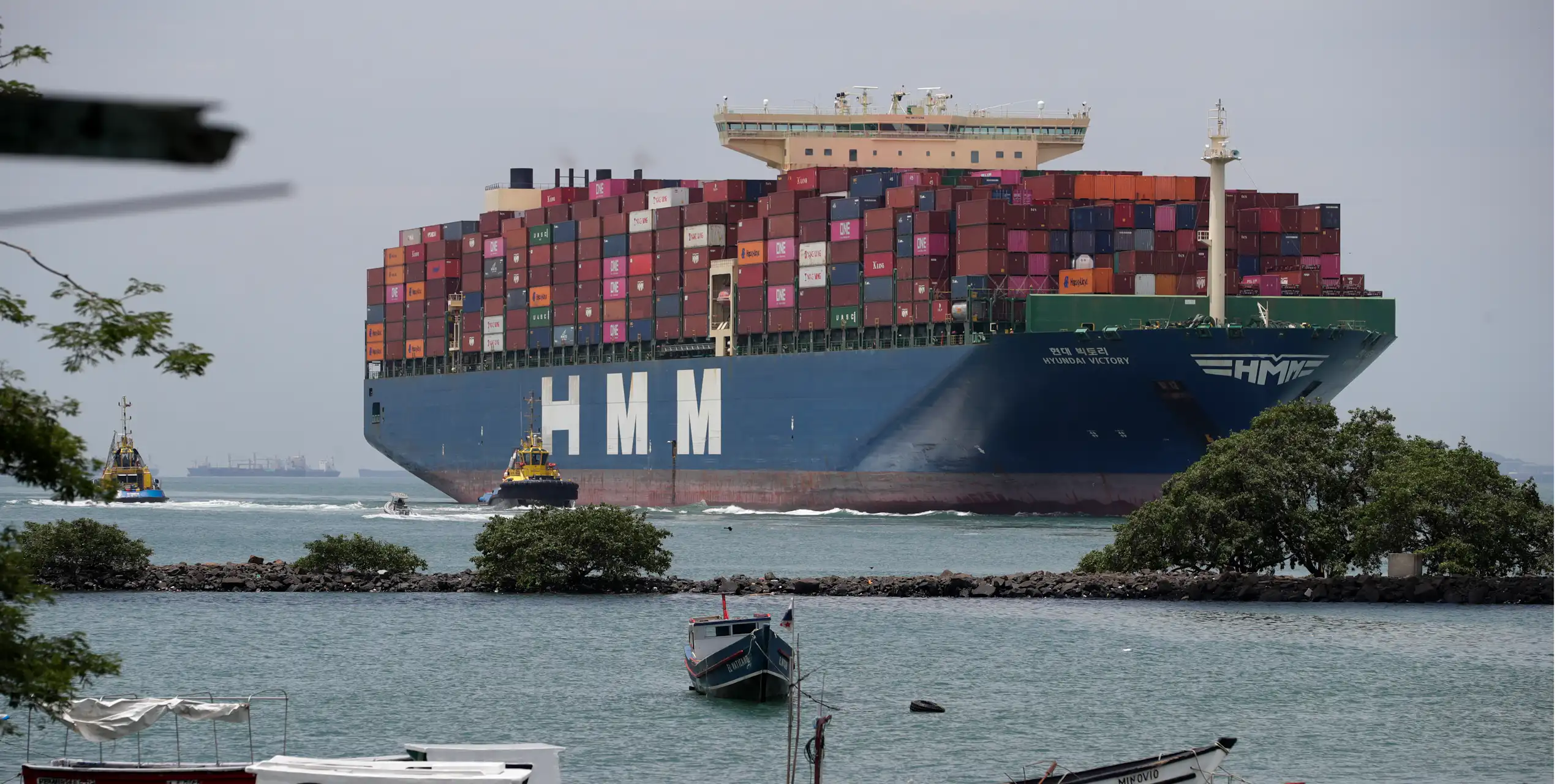 A container ship crossing the Panama Canal.