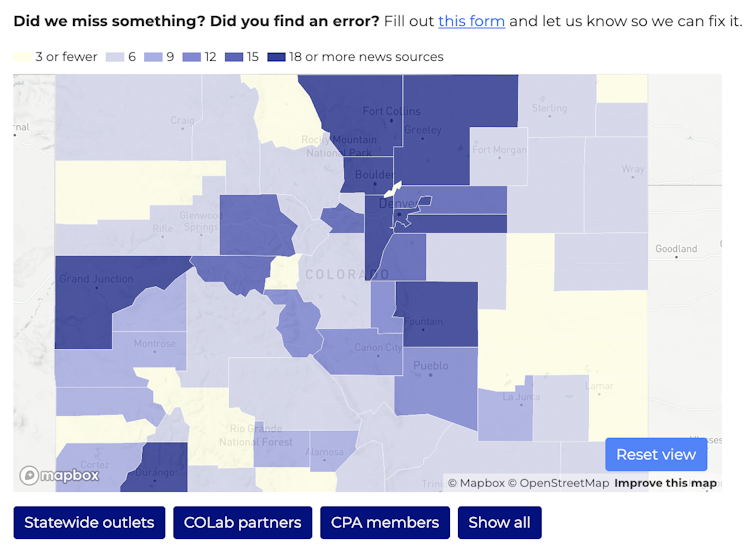 Map of Colorado news and information sources.