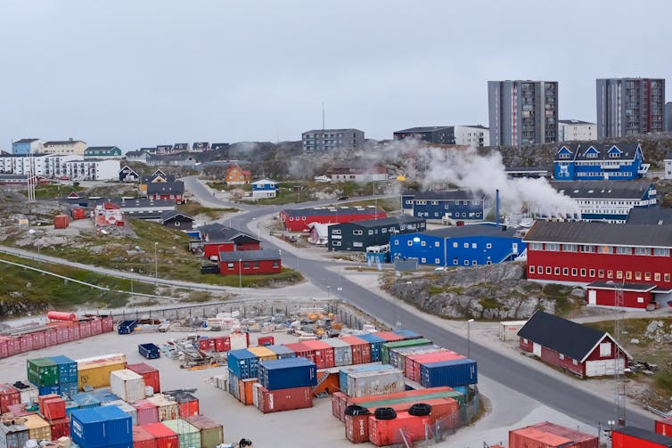 Aerial view of skyline at port of Nuuk, the capital of Greenland