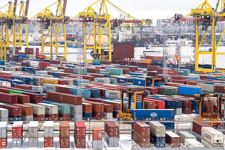 Stacks of containers at a port.