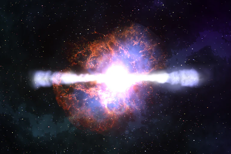 Ilustração da 'morte' de uma estrela maciça em uma explosão de supernova