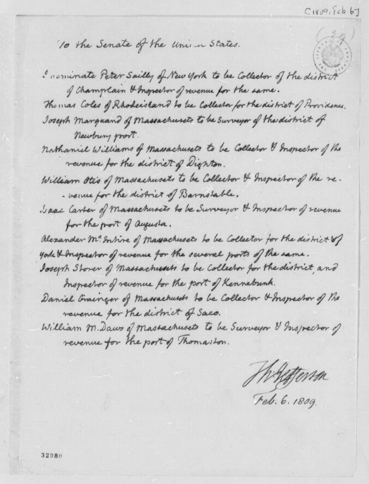 A handwritten antique document with the heading 'To the Senate of the United States.'