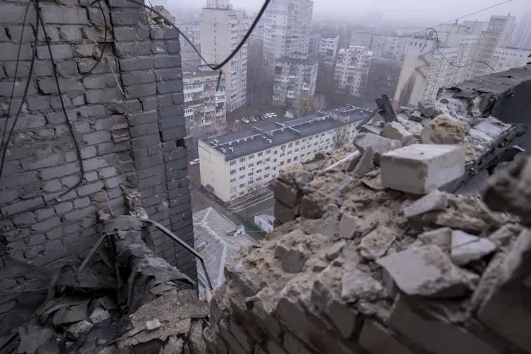 The rubble of a large building.