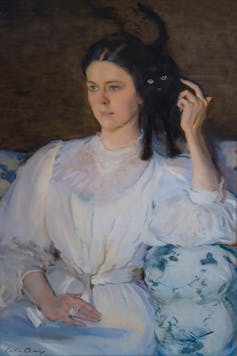Is it true you want to like your self prior to you'll be able to to find romantic love? Right here’s what philosophers say 3 Painting of a woman in a white dress with a black cat perched on her shoulder