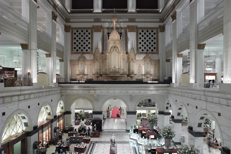 View of Wanamaker organ from balcony of Macy's store