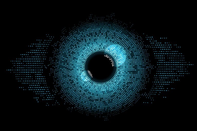Digital eye with data around the pupil.