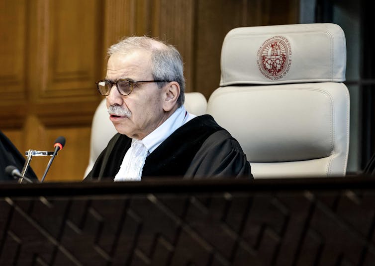 Nawaf Salam looks on during a court hearing.