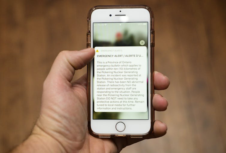 a hand holding a phone showing a block of text