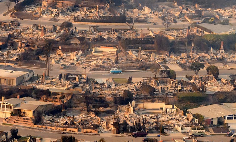 A burnt-out area following a big fire.